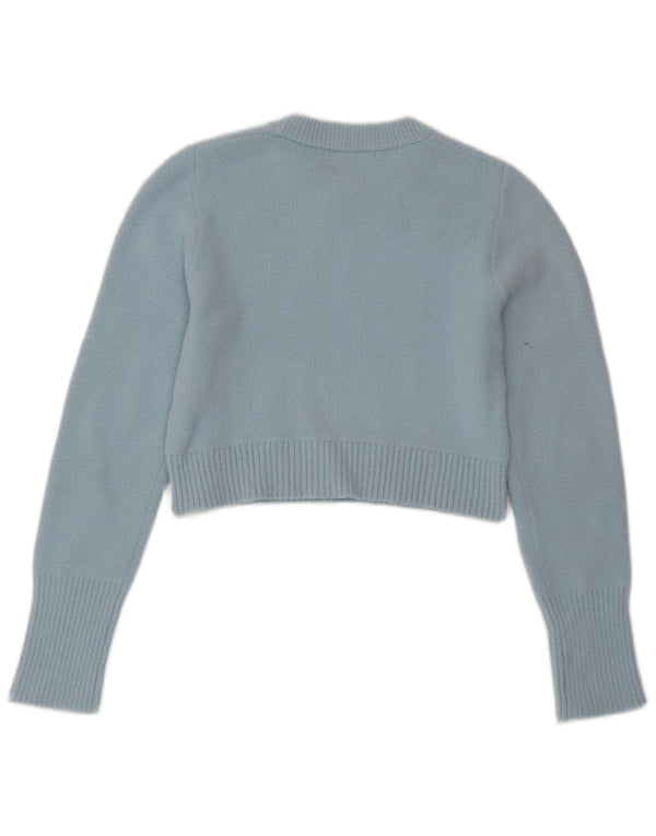 ZARA Damen Crop Crew Neck Pullover Pullover UK 10 Small Blue Nylon