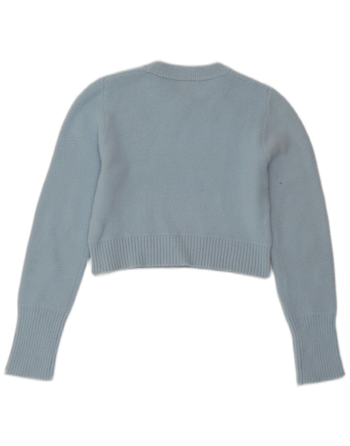 ZARA Damen Crop Crew Neck Pullover Pullover UK 10 Small Blue Nylon