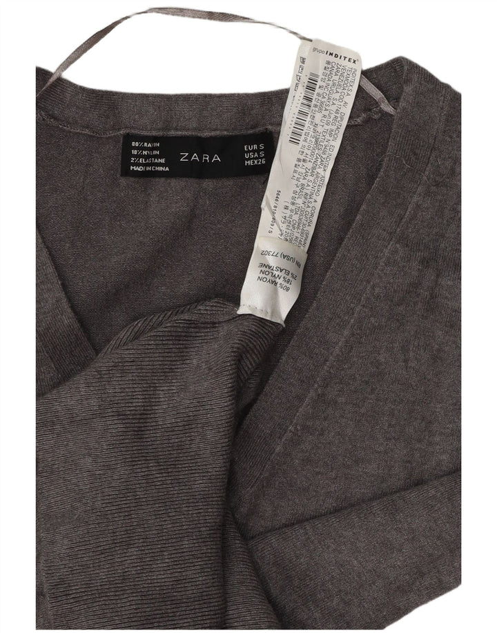 ZARA Womens V-Neck Jumper Sweater UK 10 Small Grey Rayon
