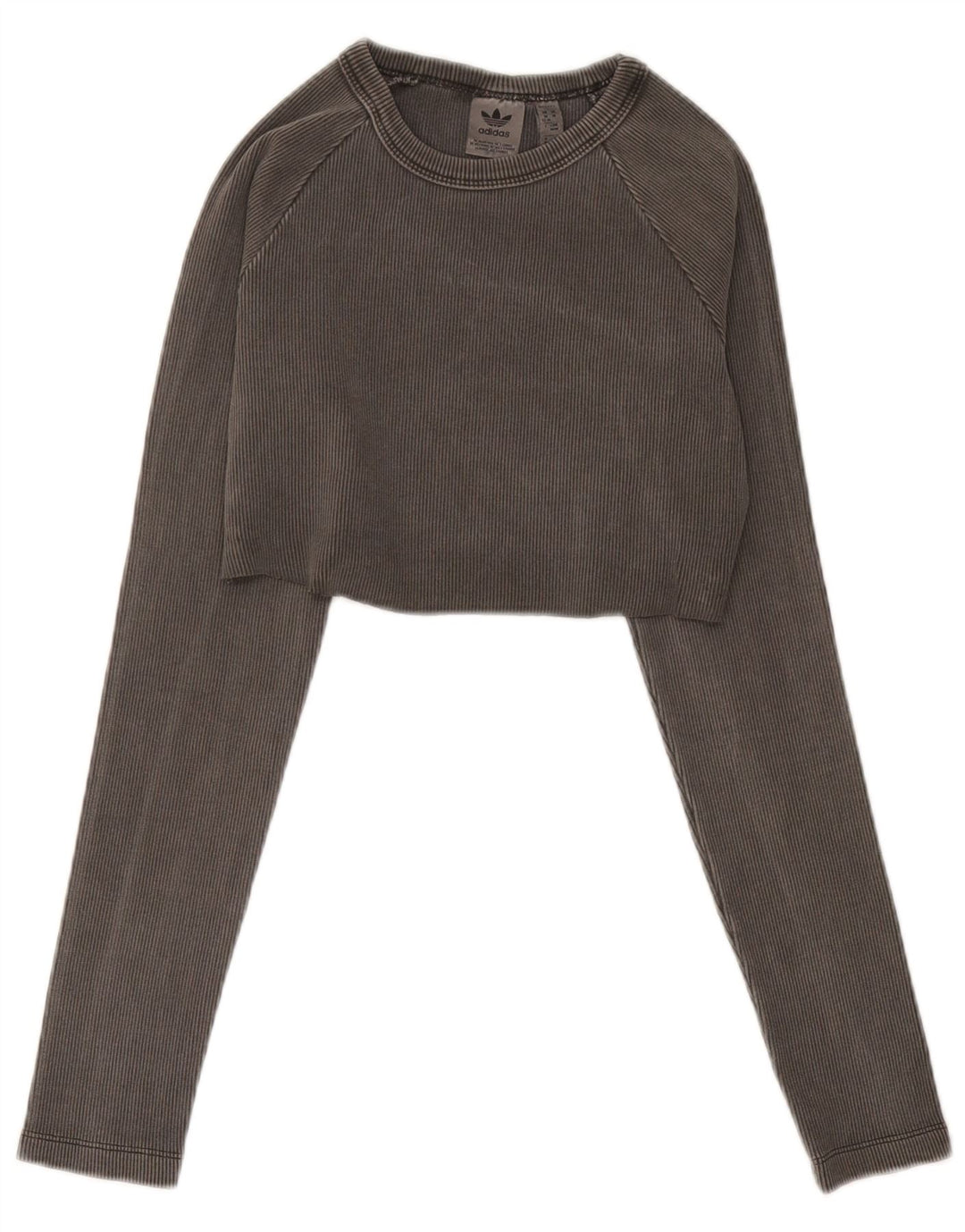Adidas Damen Crop Top Langarm UK 12/14 Mittelgraue Baumwolle