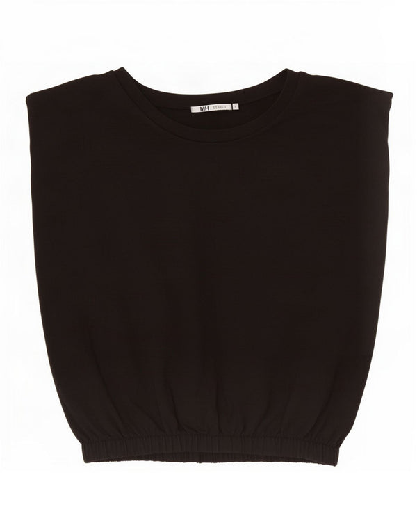 Zara Damen Crop Ärmelloses Blusenoberteil UK 10 Small Schwarze Baumwolle