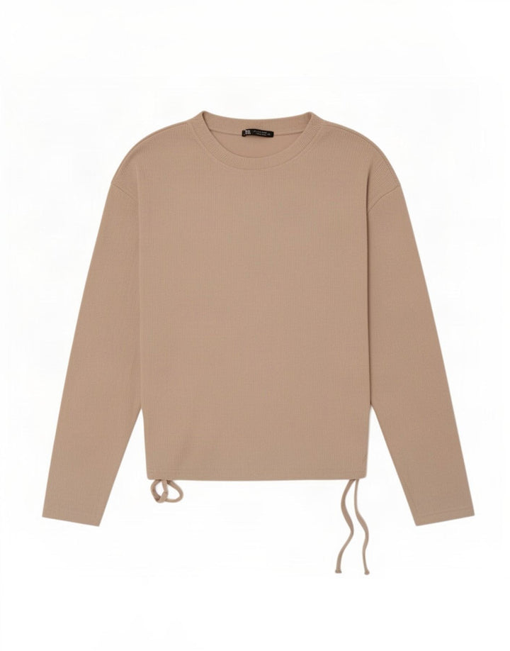 Zara Damen Top Langarm UK 10 Small Beige Polyester