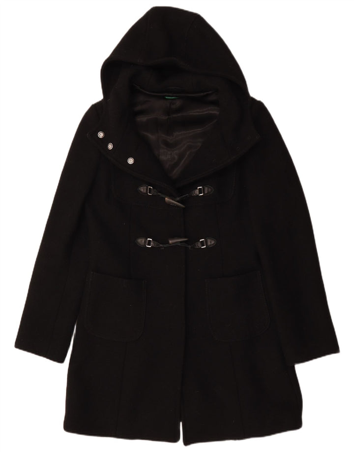 Benetton Damen Dufflecoat mit Kapuze IT 44 Mittelschwarze Wolle