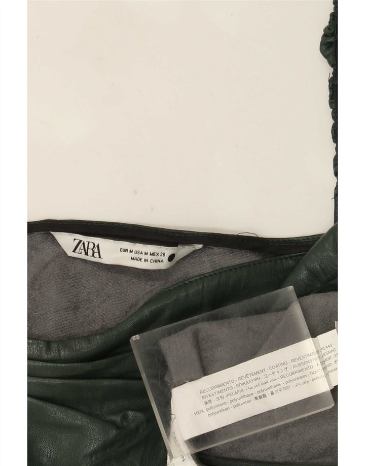 Zara Damen One-Shoulder-Oberteil aus Kunstleder, UK 12, Mittelgrün, Polyurethan