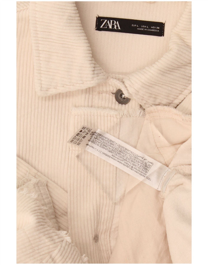 Zara Damen Übergroße Cordjacke UK 16 Large Beige Baumwolle