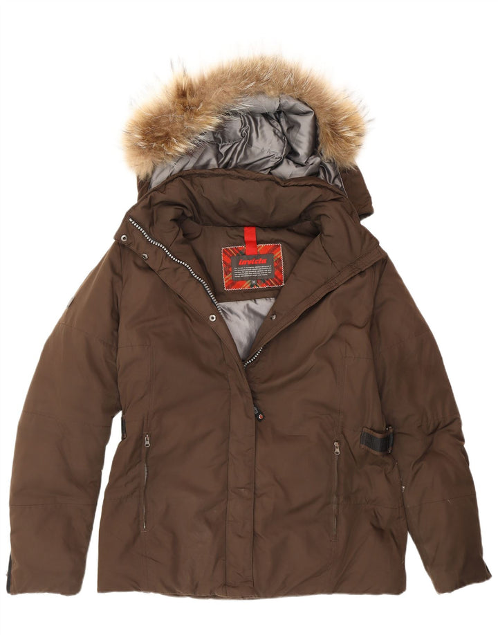 Invicta Wattierte Damenjacke mit Kapuze, UK 12, Mittelbraun, Polyester