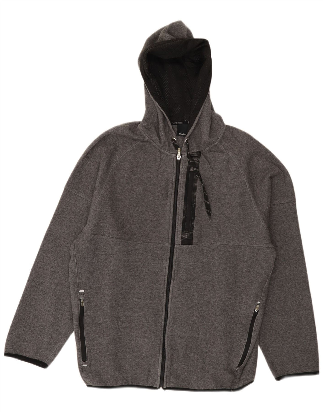 Reebok Herren-Kapuzenpullover mit Reißverschluss, mittelgraue Baumwolle