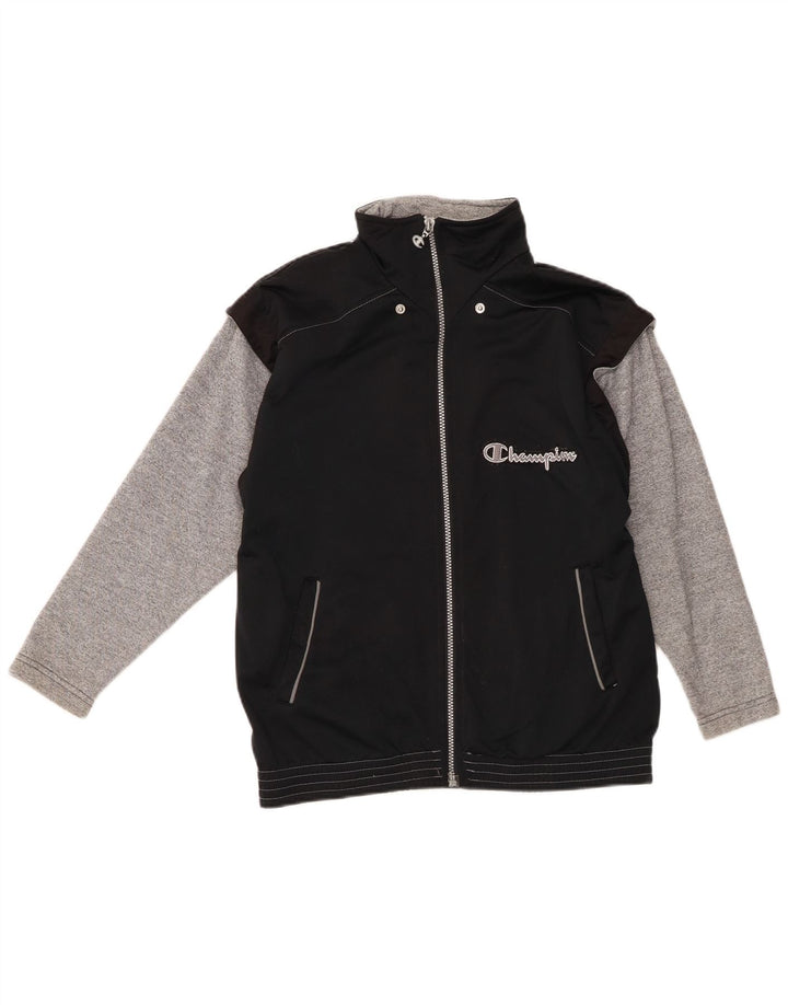 Champion Jungen-Trainingsanzug-Top-Jacke, 13–14 Jahre, schwarzes Farbblock-Polyester