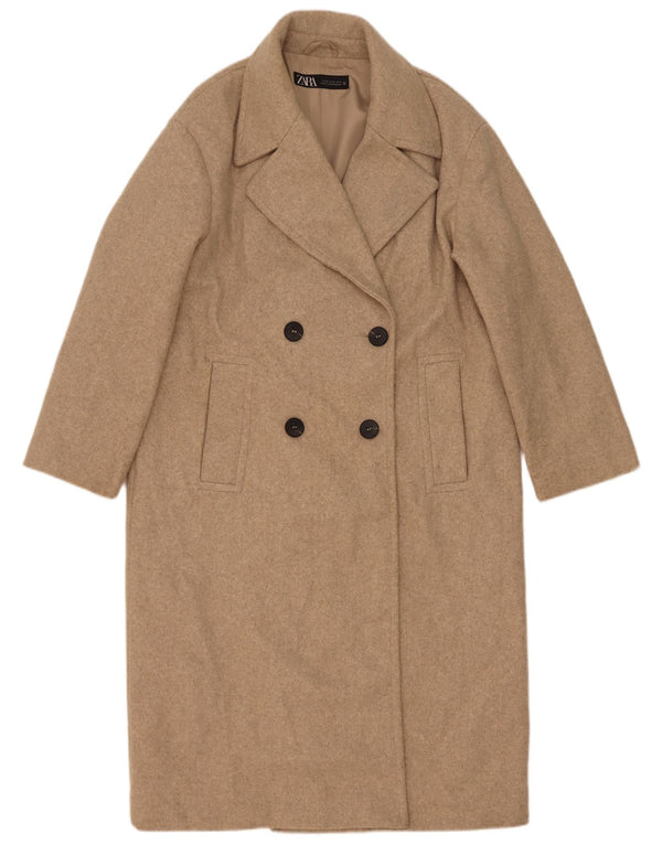 Zara Damen Übergroßer zweireihiger Mantel UK 6 XS Beige Polyester