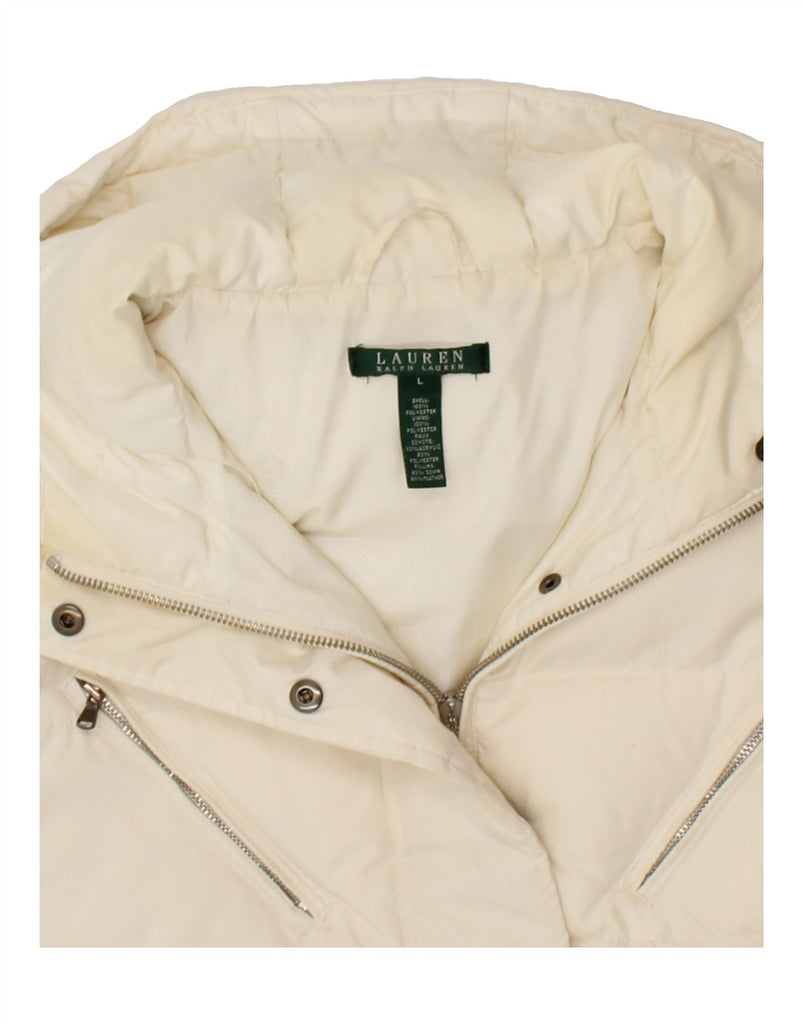 RALPH LAUREN Womens Hooded Padded Jacket UK 16 Large Off White Polyester Vintage Ralph Lauren and Second-Hand Ralph Lauren from Messina Hembry 