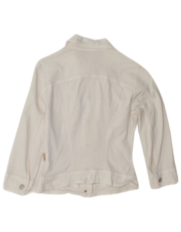 Liu Jo Damen Crop 3/4 Ärmel Jeansjacke UK 6 XS Weiße Baumwolle
