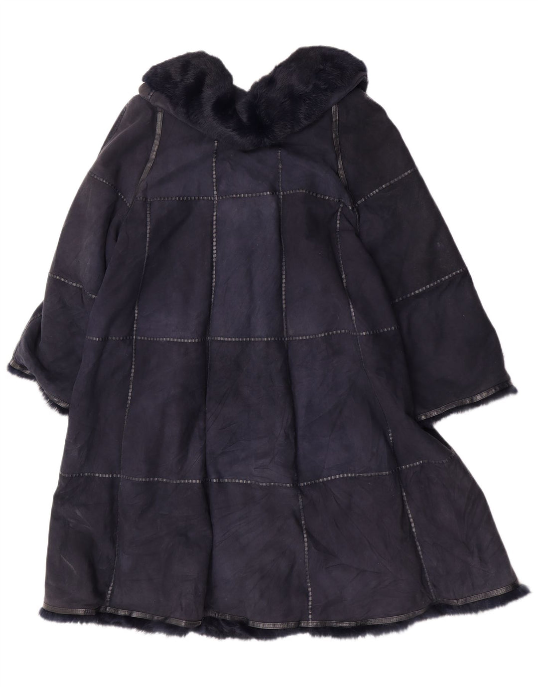 Vintage Damen Wildledermantel EU 42 Großes marineblaues Leder