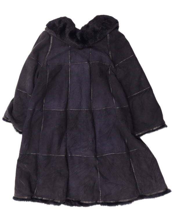 Vintage Damen Wildledermantel EU 42 Großes marineblaues Leder