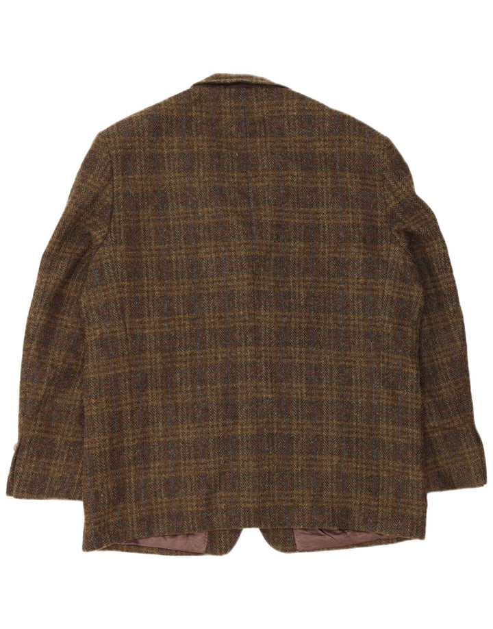 Harris Tweed Herren-Blazer mit 2 Knöpfen, UK 46 3XL, Khaki-Karo-Schurwolle