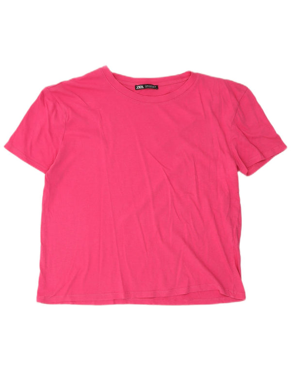 Zara Damen T-Shirt Top UK 14 Mittelrosa Baumwolle