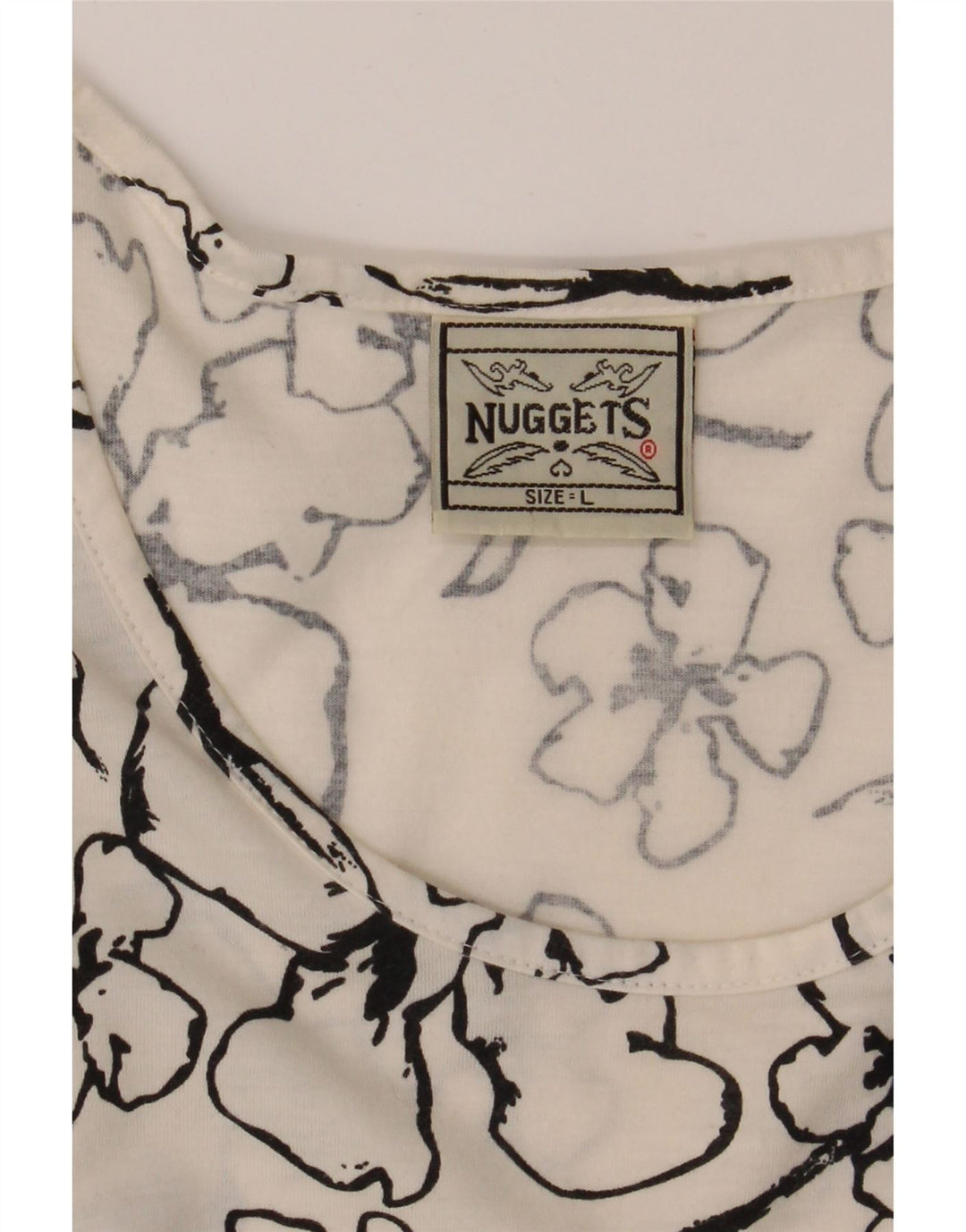 VINTAGE Womens T-Shirt Top UK 16 Large White Floral Polyester Vintage Vintage and Second-Hand Vintage from Messina Hembry 