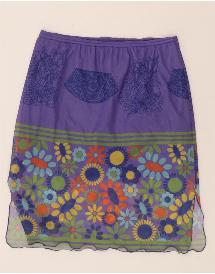 VINTAGE Womens Straight Skirt W30 Medium Purple Floral Polyester Vintage Vintage and Second-Hand Vintage from Messina Hembry 