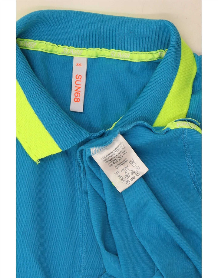 Sun68 Herren Poloshirt 2XL Blau Colourblock Baumwolle