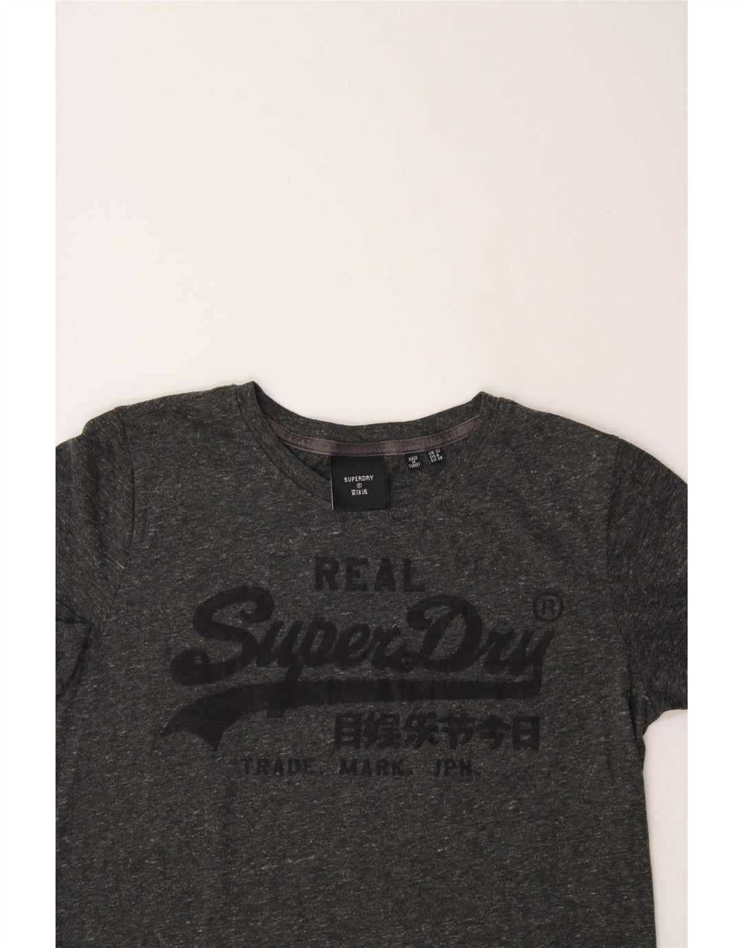 SUPERDRY Womens Graphic T-Shirt Top UK 10 Small  Grey Flecked Polyester Vintage Superdry and Second-Hand Superdry from Messina Hembry 