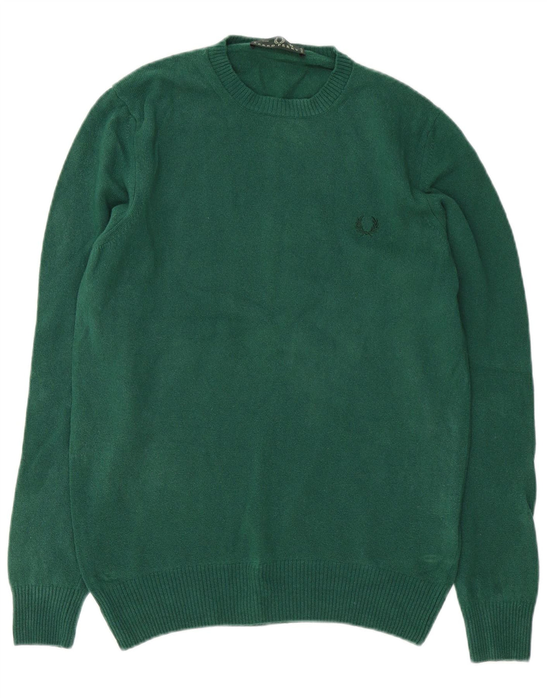 Fred Perry Herren-Pullover mit Rundhalsausschnitt, mittelgrüne Wolle