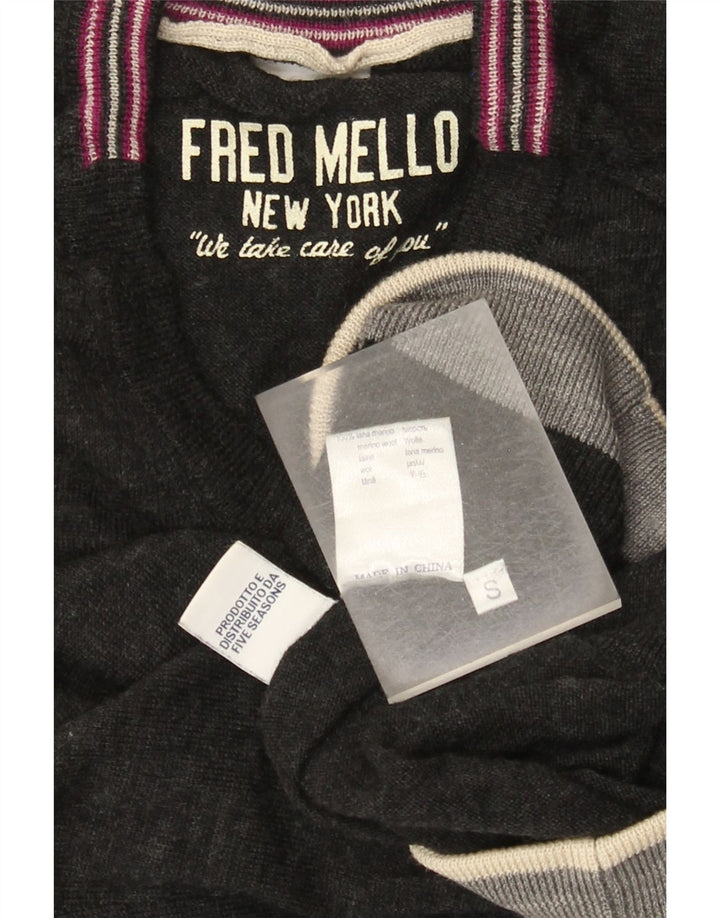 Fred Mello Damen-Pullover mit grafischem V-Ausschnitt, Gr. 10, Größe S, Grau