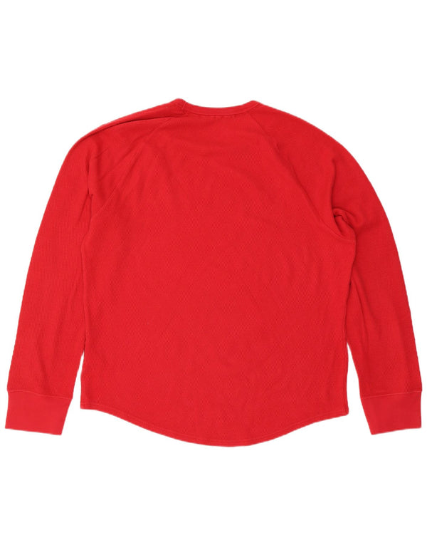 Hollister Herren-Grafikoberteil, langärmlig, XL, rote Farbblock-Baumwolle