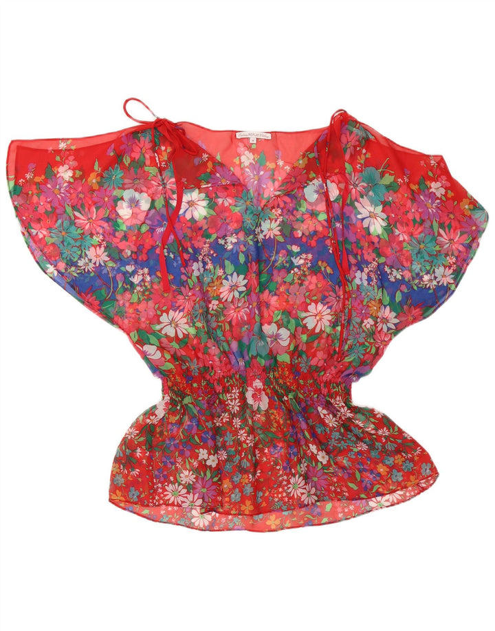 Replay Damen-Blusenoberteil UK 14 Mittelrotes, geblümtes Polyester