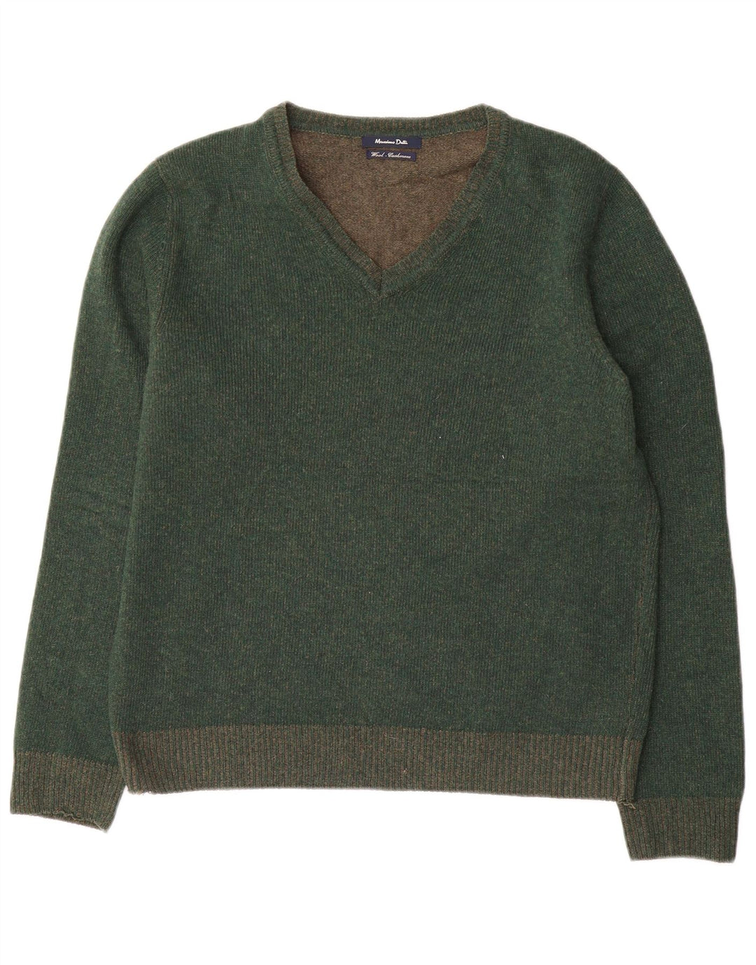 Massimo Dutti Herren-Pullover mit V-Ausschnitt aus mittelgrüner Wolle