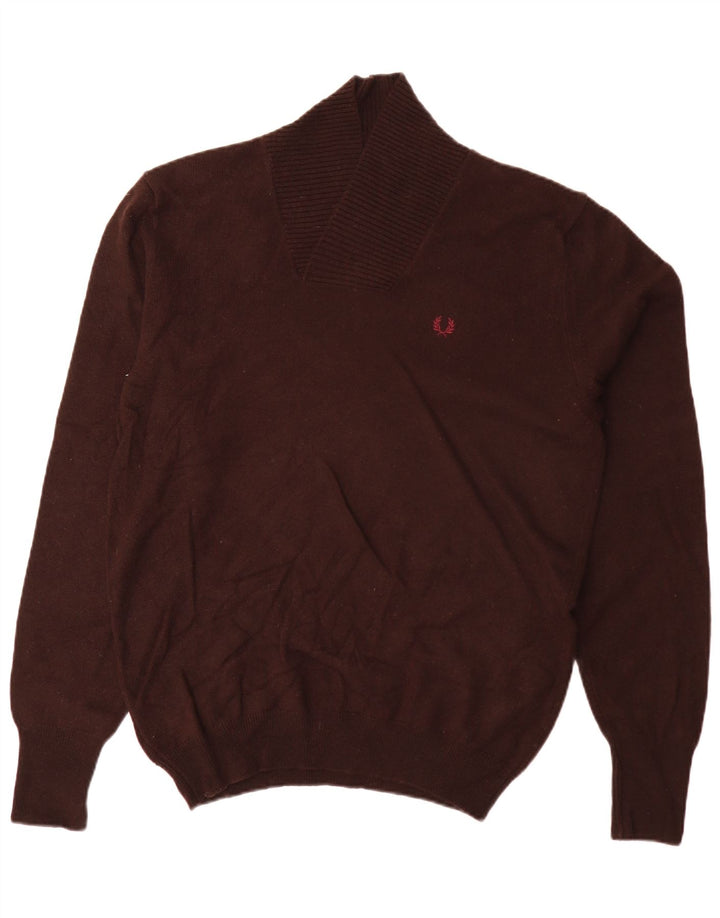 Fred Perry Herren-Pullover mit Schalkragen, große braune Lammwolle
