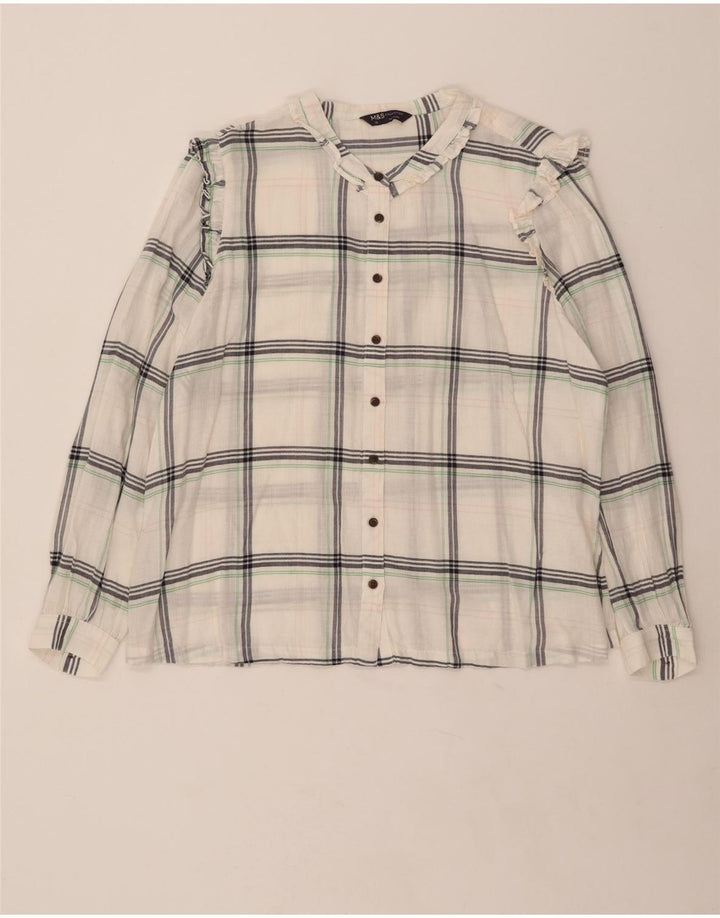 MARKS & SPENCER Womens Shirt Blouse UK 18 XL  White Check Cotton