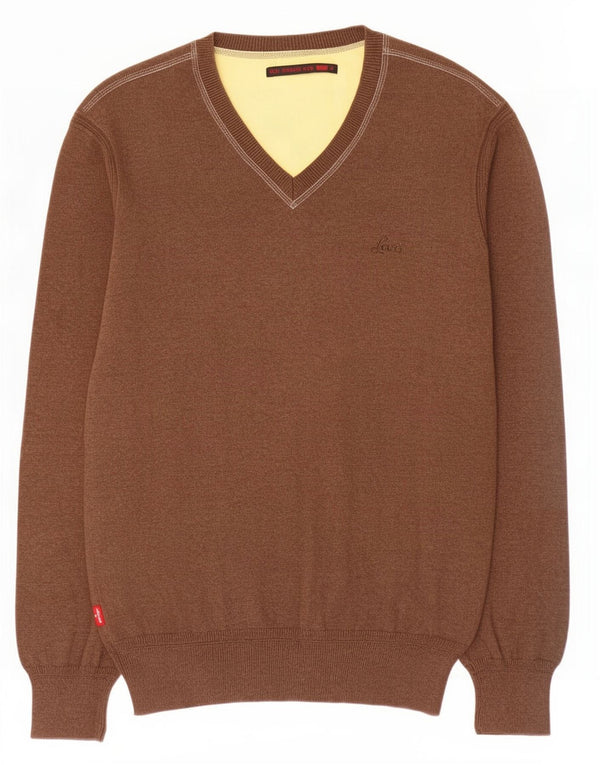 Levi's Herren-Pullover mit V-Ausschnitt aus mittelbrauner Baumwolle
