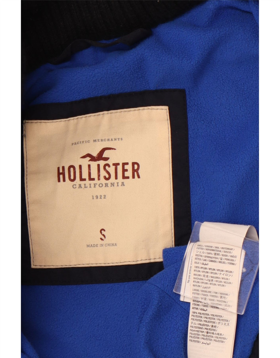 HOLLISTER Damen-Windbreakerjacke mit Kapuze, UK 10, Größe S, marineblaues Nylon