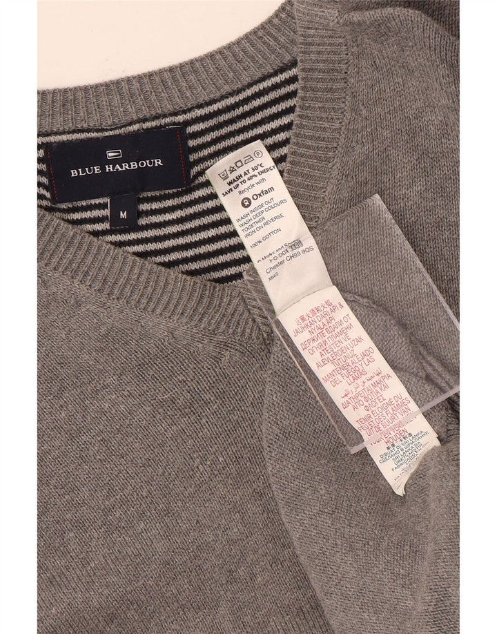 Marks & Spencer Herren-Pullover „Harbor“ aus mittelgrauer Baumwolle mit V-Ausschnitt in Blau