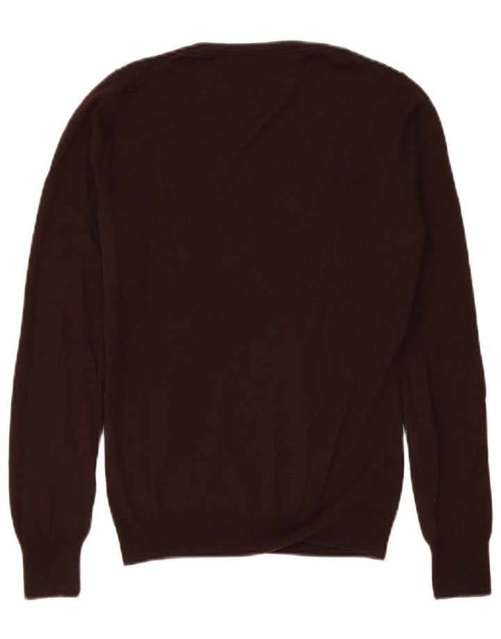 Massimo Dutti Damen-Pullover mit V-Ausschnitt, Gr. 10, kleine braune Seide