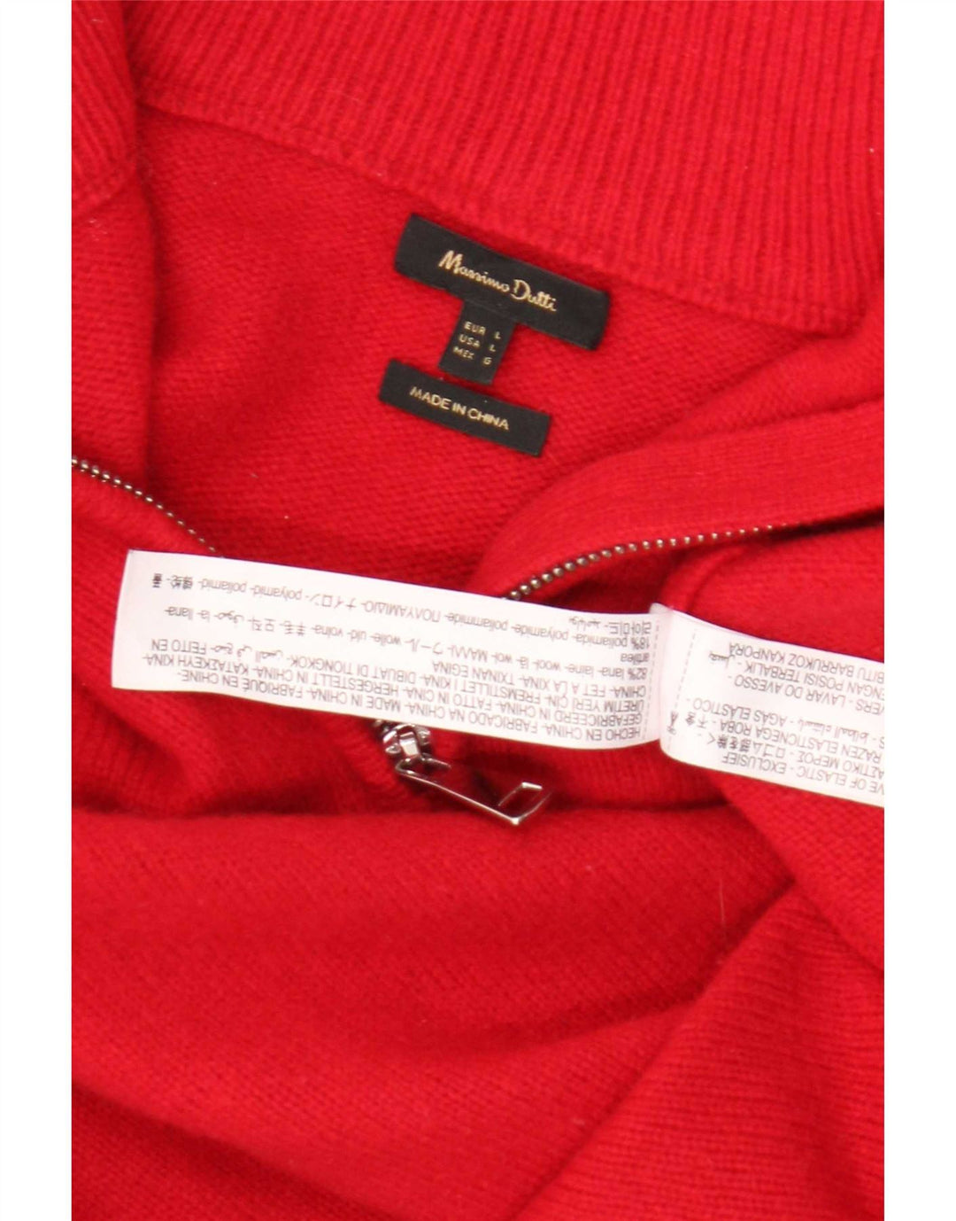 Massimo Dutti Damen-Pullover mit Reißverschluss am Hals, UK 16, große rote Wolle
