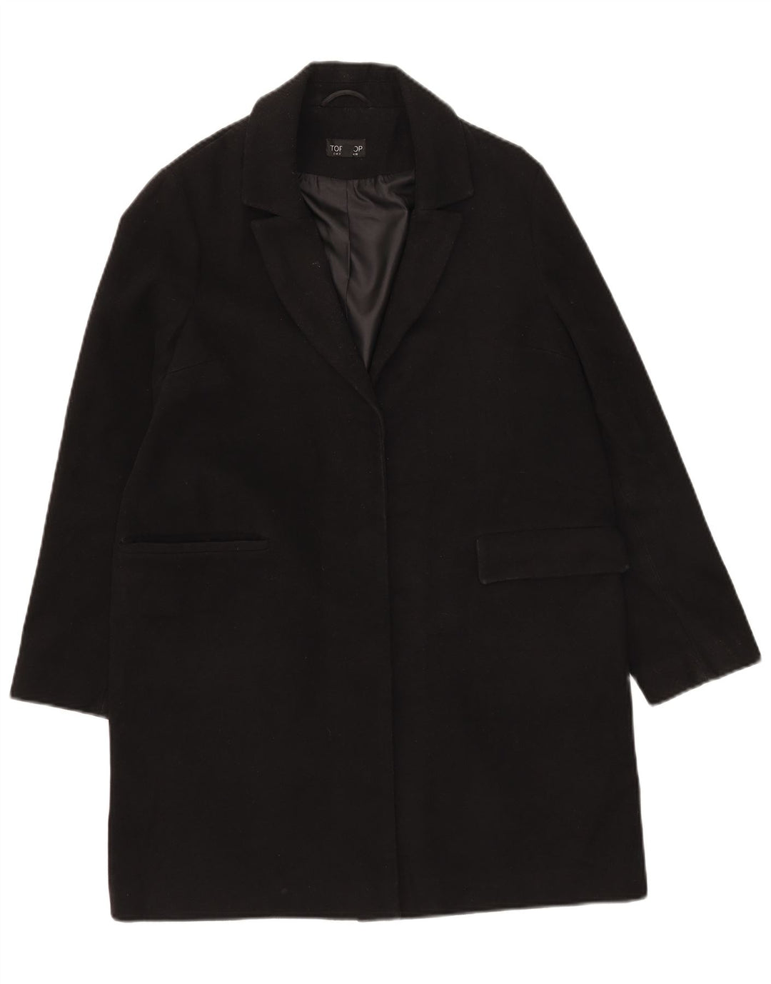 Topshop Womens Open Overcoat UK 10 Small Schwarz Polyester