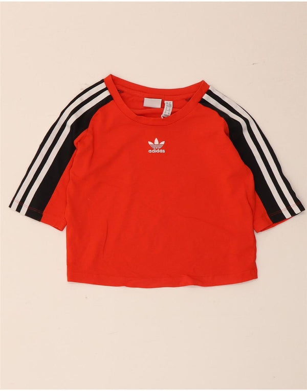 Adidas Damen Crop Graphic T-Shirt Top UK 6 XS Rot Colourblock Baumwolle
