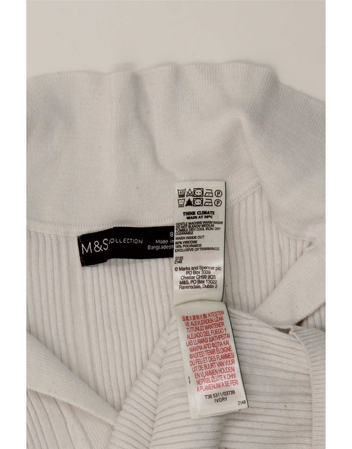 Marks & Spencer Damen Crop Langarm-Poloshirt UK 8 Small Weiß
