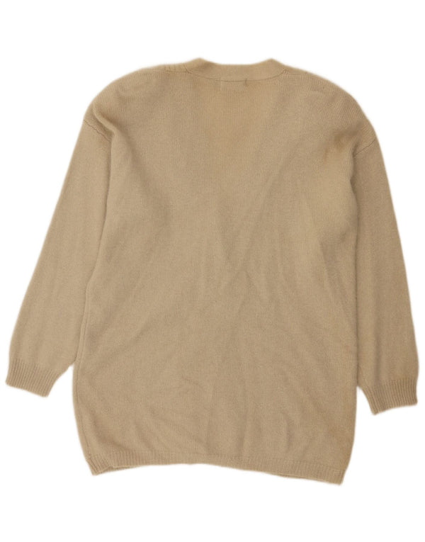 Vintage Damen Longline Cardigan Pullover UK 16 Große beige Lammwolle