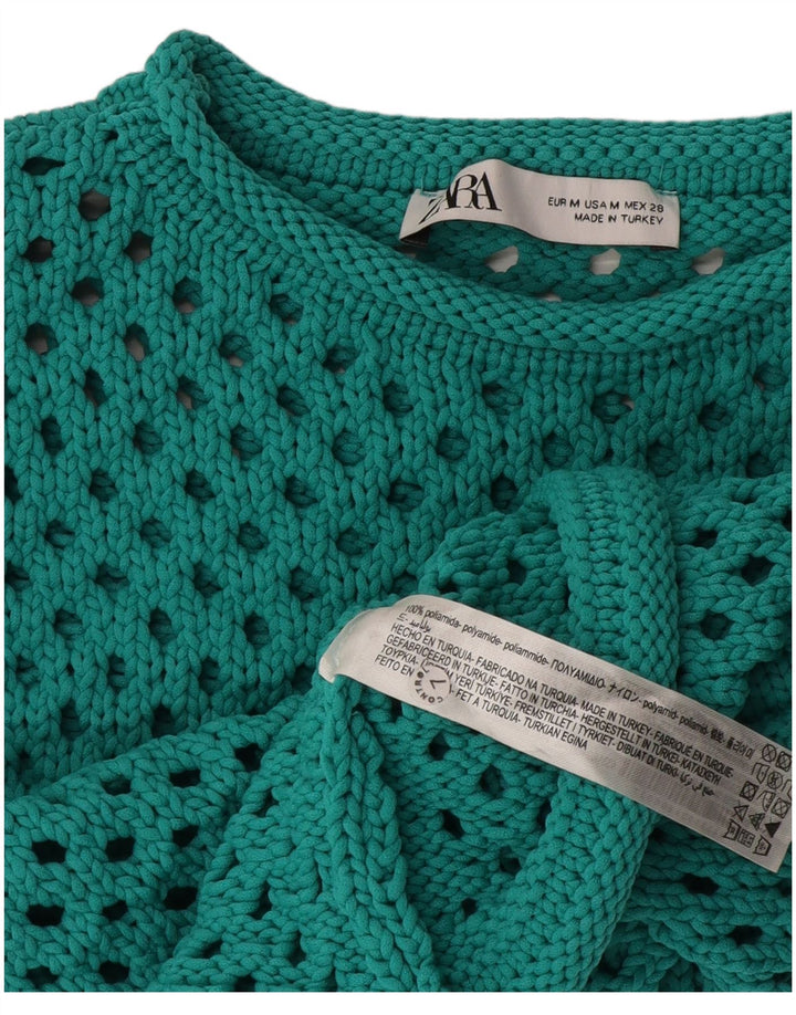 Zara Damen Durchsichtiges Häkel-Crop-Top aus mittelgrünem Polyamid