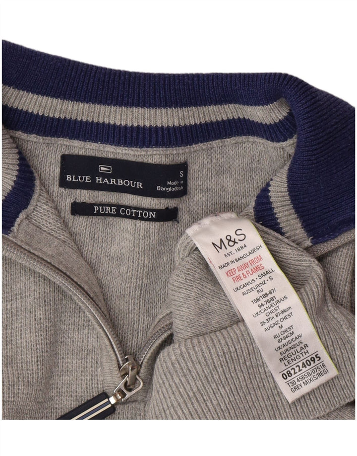 Marks & Spencer Herren Blauer Harbor-Pullover mit Reißverschluss am Hals, Größe S, Grau