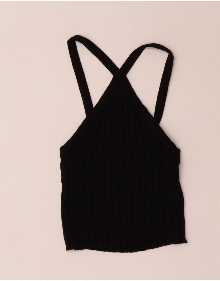 Zara Damen Crop Top UK 8 Small Schwarze Baumwolle