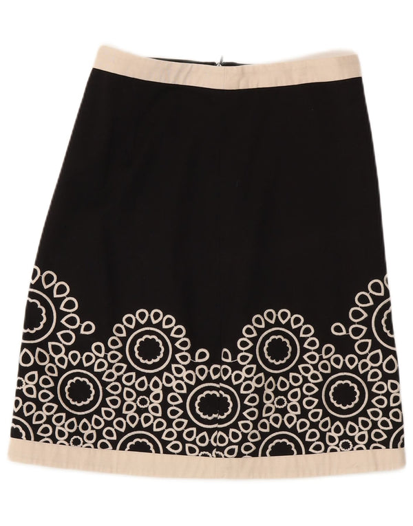 Boden Damen Midirock UK 8 Small W28 Schwarz geblümte Baumwolle