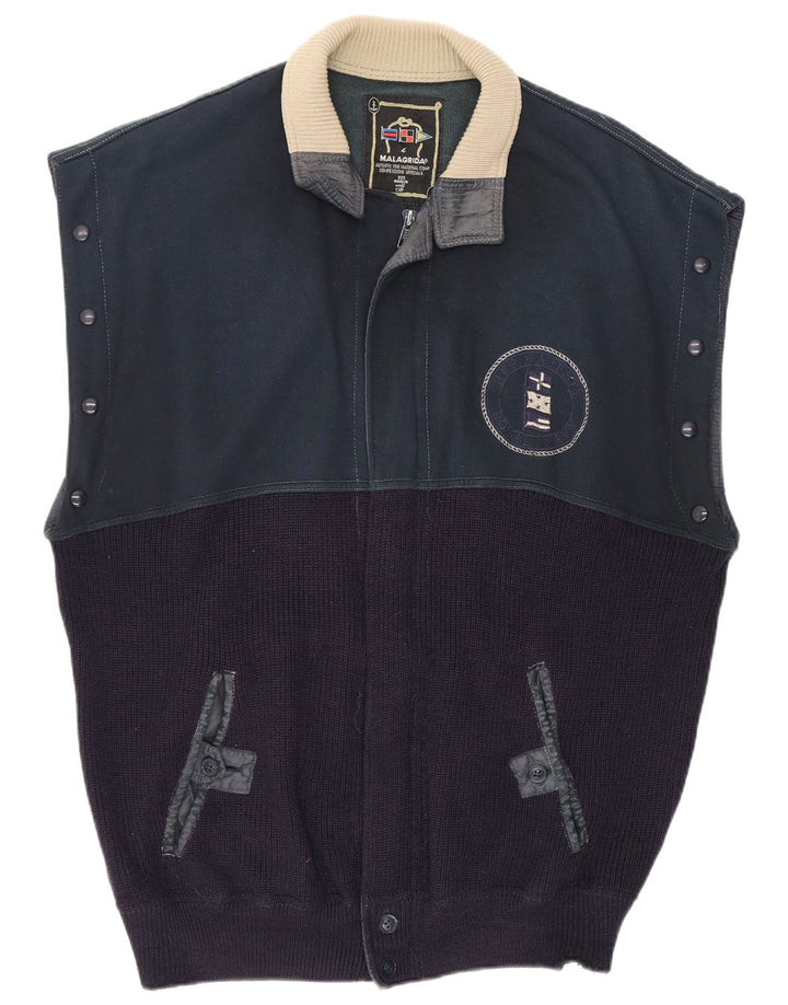 Malagrida Herren-Strickjacke, ärmellos, mittelgroß, Marineblau, klassisch