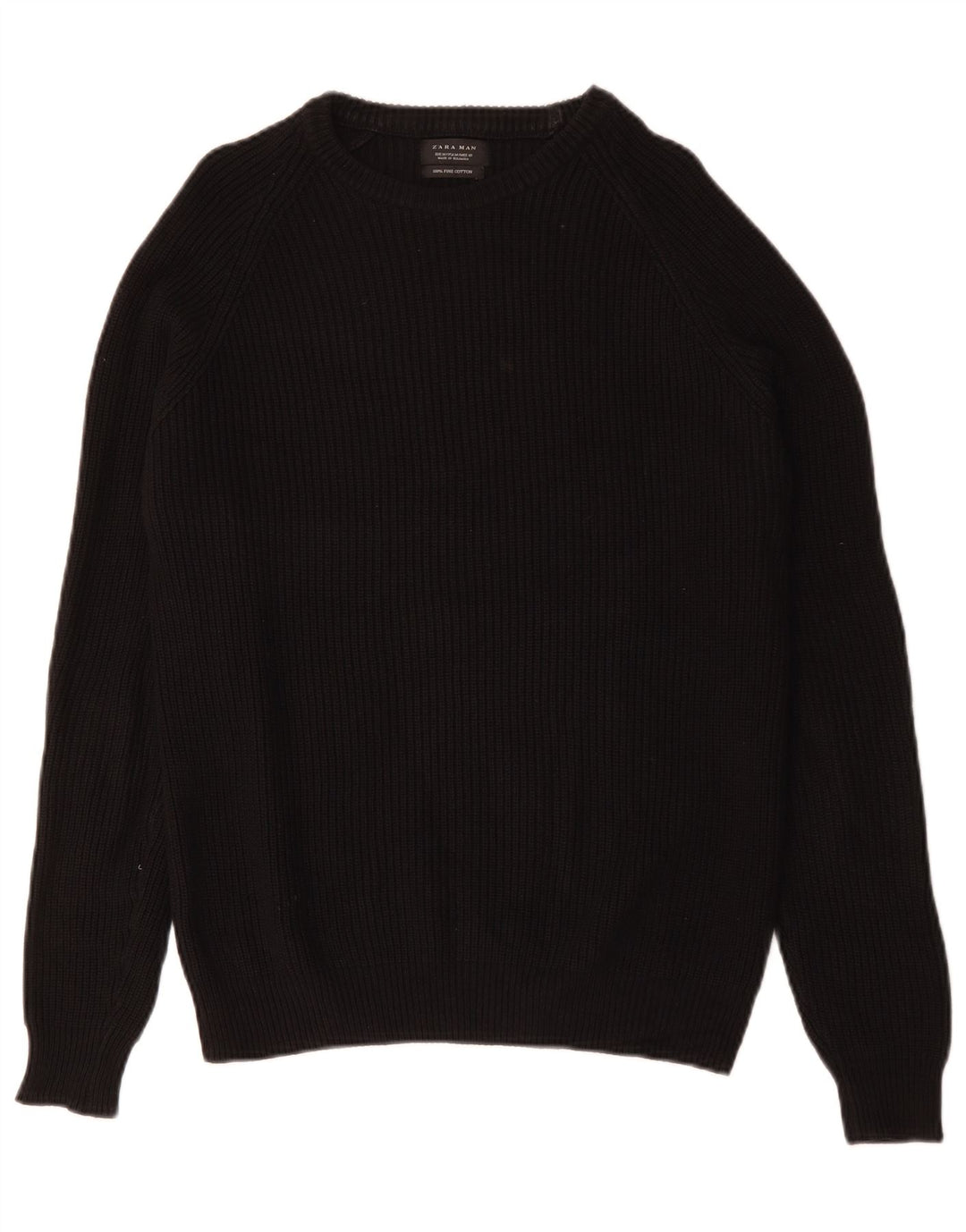 Zara Herren-Pullover mit U-Boot-Ausschnitt, mittelschwarze Baumwolle