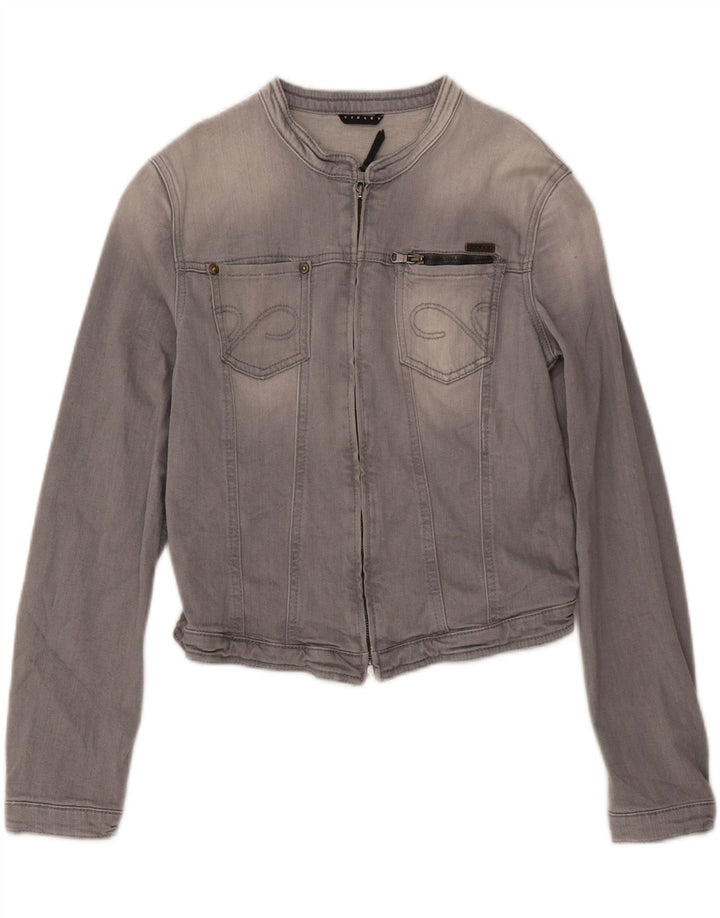 SISLEY Womens Crop Denim Jacket UK 12 Medium  Grey Cotton Vintage Sisley and Second-Hand Sisley from Messina Hembry 