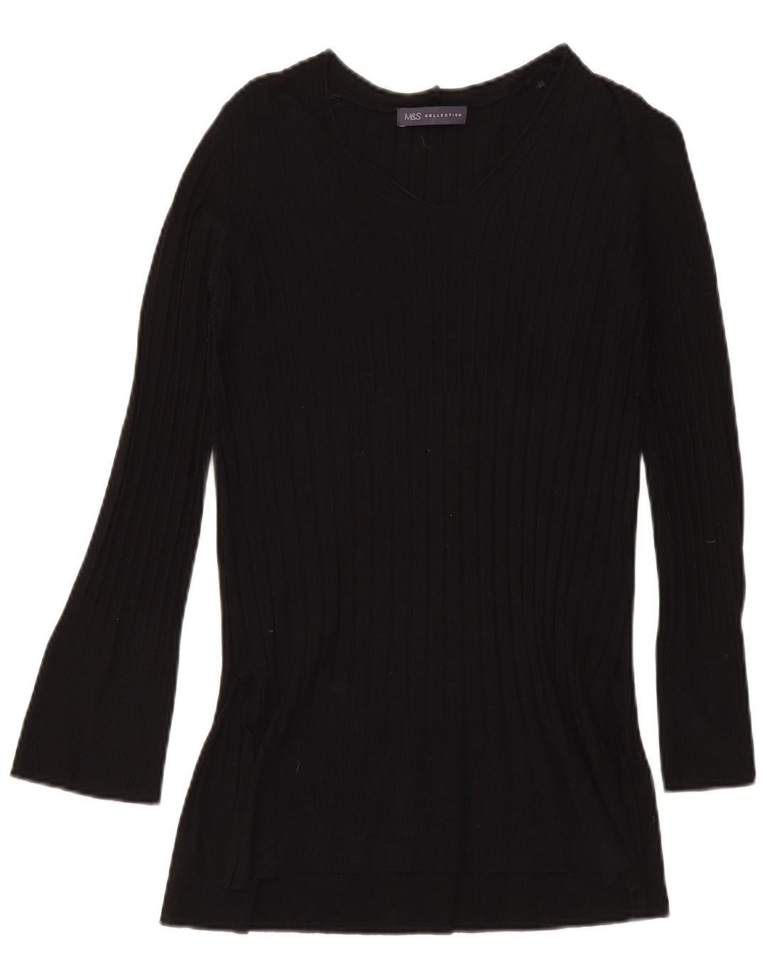 Marks & Spencer Damen-Pullover mit V-Ausschnitt, Gr. 8, Größe S, schwarze Viskose