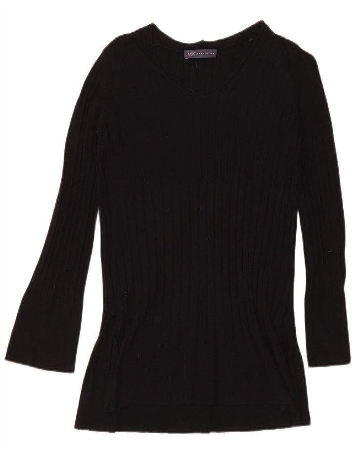 Marks & Spencer Damen-Pullover mit V-Ausschnitt, Gr. 8, Größe S, schwarze Viskose