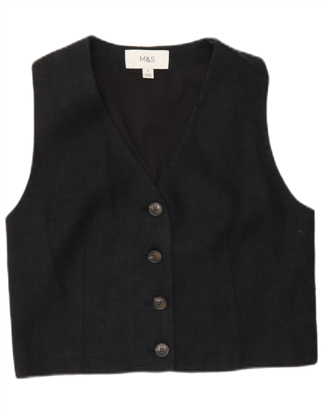 Marks & Spencer Damen Crop Weste UK 10 Small Schwarzes Leinen