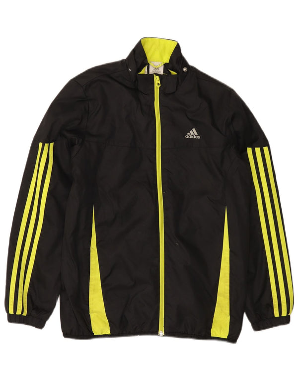 ADIDAS Jungen-Trainingsanzug-Top-Jacke, 11–12 Jahre, schwarzes Colourblock-Nylon